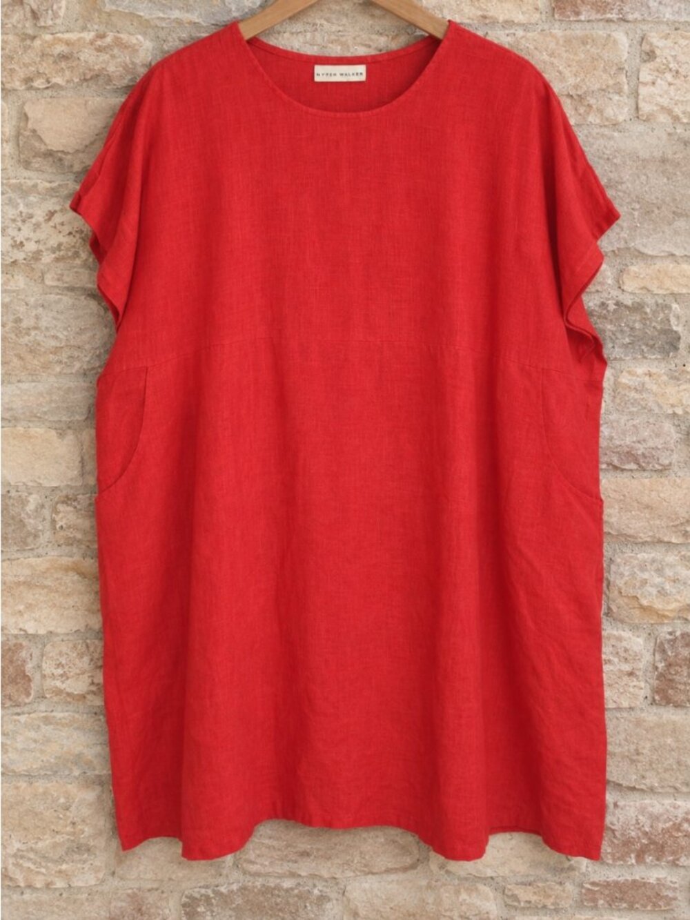 Bryn Walker M 100% Linen Tunic Long Top Shirt Blouse Dress Pockets Oversized Red